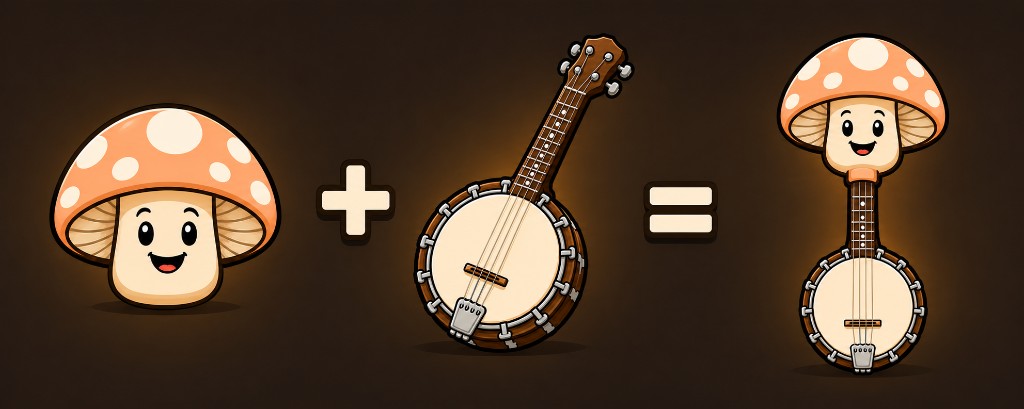 Mushroom plus banjo equals Penis Banjo